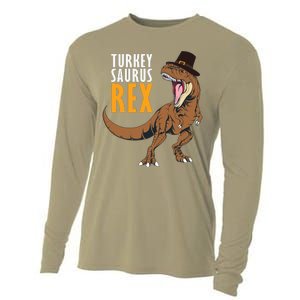 Funny Cute Turkey Saurus T Rex Pilgrim Dinosaur Thanksgiving Cooling Performance Long Sleeve Crew