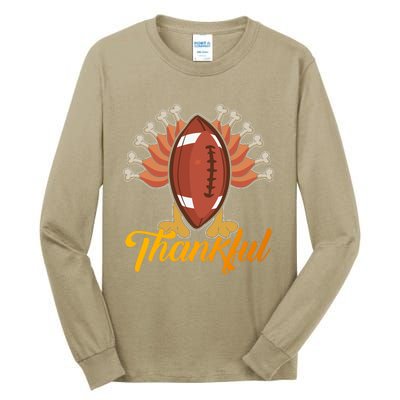 Funny Cute Thankful Football Turkey Tail, Thankful Grateful Blessed Autumn Fall Tall Long Sleeve T-Shirt