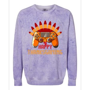 Funny Cute Thanksgiving Gamer Turkey Gaming Controller Boys Colorblast Crewneck Sweatshirt