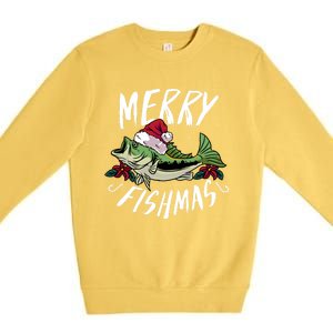 Funny Christmas Themed Bass Fishing Design Merry Fishmas Hoodie Premium Crewneck Sweatshirt