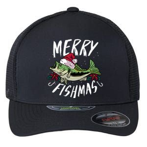 Funny Christmas Themed Bass Fishing Design Merry Fishmas Hoodie Flexfit Unipanel Trucker Cap