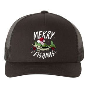 Funny Christmas Themed Bass Fishing Design Merry Fishmas Hoodie Yupoong Adult 5-Panel Trucker Hat