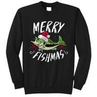 Funny Christmas Themed Bass Fishing Design Merry Fishmas Hoodie Sweatshirt