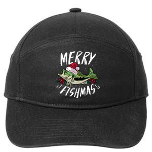 Funny Christmas Themed Bass Fishing Design Merry Fishmas Hoodie 7-Panel Snapback Hat