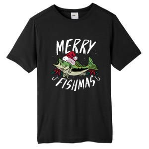 Funny Christmas Themed Bass Fishing Design Merry Fishmas Hoodie Tall Fusion ChromaSoft Performance T-Shirt