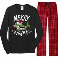 Funny Christmas Themed Bass Fishing Design Merry Fishmas Hoodie Long Sleeve Pajama Set