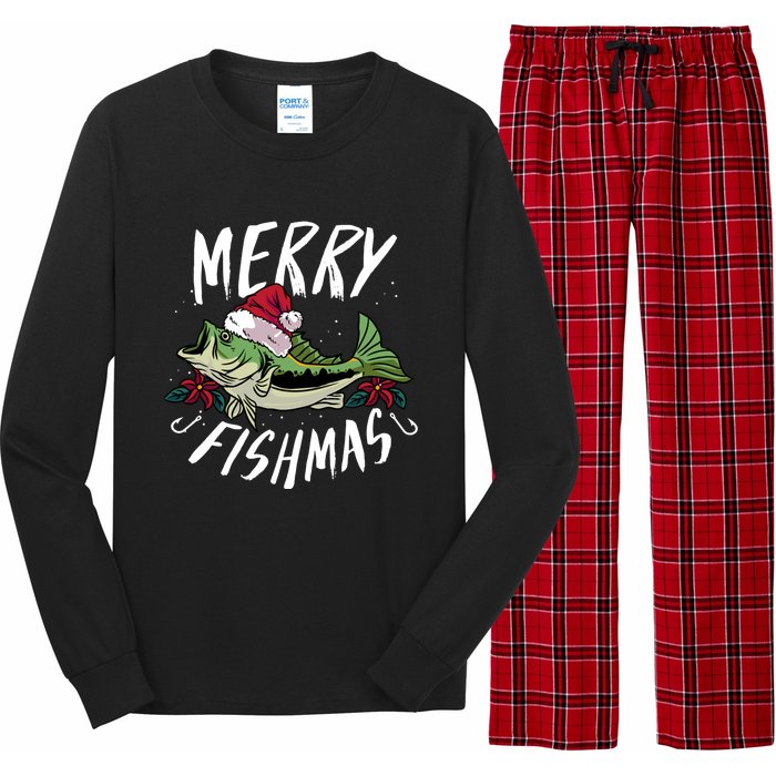 Funny Christmas Themed Bass Fishing Design Merry Fishmas Hoodie Long Sleeve Pajama Set