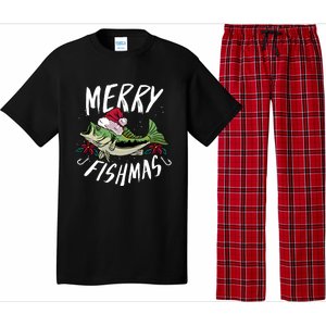 Funny Christmas Themed Bass Fishing Design Merry Fishmas Hoodie Pajama Set