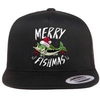 Funny Christmas Themed Bass Fishing Design Merry Fishmas Hoodie Flat Bill Trucker Hat