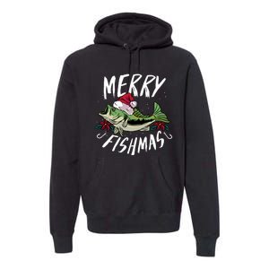 Funny Christmas Themed Bass Fishing Design Merry Fishmas Hoodie Premium Hoodie