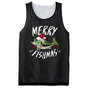 Funny Christmas Themed Bass Fishing Design Merry Fishmas Hoodie Mesh Reversible Basketball Jersey Tank