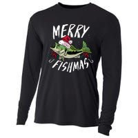 Funny Christmas Themed Bass Fishing Design Merry Fishmas Hoodie Cooling Performance Long Sleeve Crew