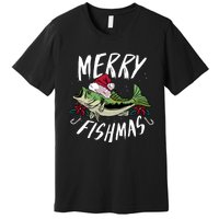 Funny Christmas Themed Bass Fishing Design Merry Fishmas Hoodie Premium T-Shirt