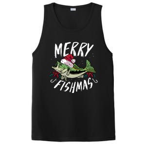 Funny Christmas Themed Bass Fishing Design Merry Fishmas Hoodie PosiCharge Competitor Tank