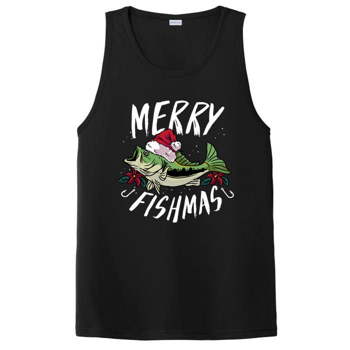 Funny Christmas Themed Bass Fishing Design Merry Fishmas Hoodie PosiCharge Competitor Tank