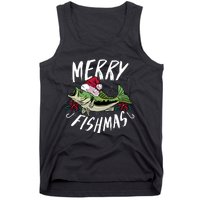 Funny Christmas Themed Bass Fishing Design Merry Fishmas Hoodie Tank Top