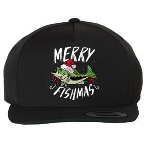 Funny Christmas Themed Bass Fishing Design Merry Fishmas Hoodie Wool Snapback Cap