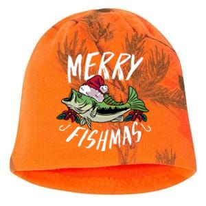 Funny Christmas Themed Bass Fishing Design Merry Fishmas Hoodie Kati - Camo Knit Beanie