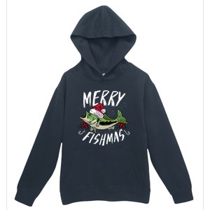 Funny Christmas Themed Bass Fishing Design Merry Fishmas Hoodie Urban Pullover Hoodie