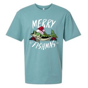 Funny Christmas Themed Bass Fishing Design Merry Fishmas Hoodie Sueded Cloud Jersey T-Shirt