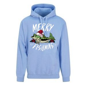 Funny Christmas Themed Bass Fishing Design Merry Fishmas Hoodie Unisex Surf Hoodie