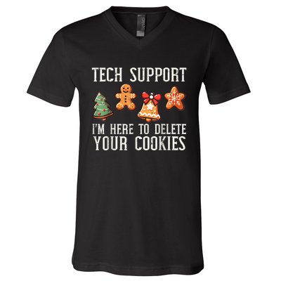 Funny Christmas Tech Support Here To Delete Cookies V-Neck T-Shirt