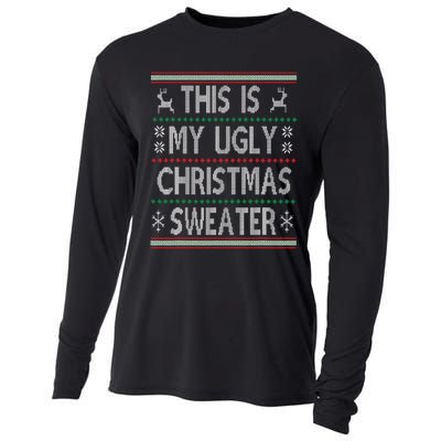 Funny Christmas This Is My Ugly Sweater Gift Cooling Performance Long Sleeve Crew