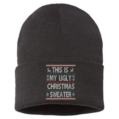 Funny Christmas This Is My Ugly Sweater Gift Sustainable Knit Beanie