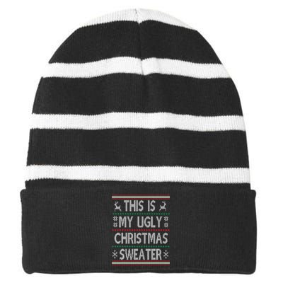 Funny Christmas This Is My Ugly Sweater Gift Striped Beanie with Solid Band