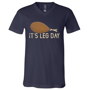 Funny Cute Turkey Thanksgiving It's Leg Day Gym Workout V-Neck T-Shirt