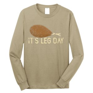 Funny Cute Turkey Thanksgiving It's Leg Day Gym Workout Long Sleeve Shirt