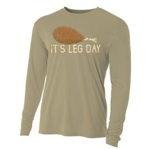 Funny Cute Turkey Thanksgiving It's Leg Day Gym Workout Cooling Performance Long Sleeve Crew