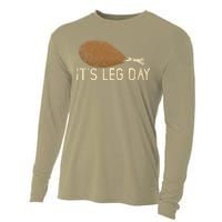 Funny Cute Turkey Thanksgiving It's Leg Day Gym Workout Cooling Performance Long Sleeve Crew