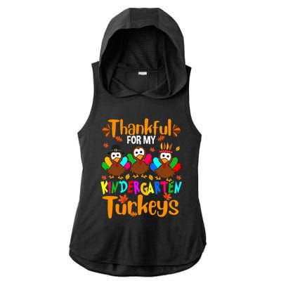 Funny Cute Thankful For My Kindergarten Turkeys Thanksgiving Teacher Ladies PosiCharge Tri-Blend Wicking Draft Hoodie Tank