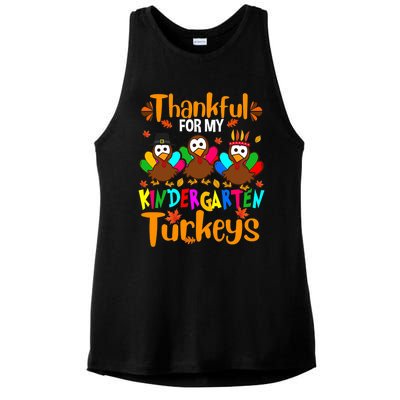 Funny Cute Thankful For My Kindergarten Turkeys Thanksgiving Teacher Ladies PosiCharge Tri-Blend Wicking Tank