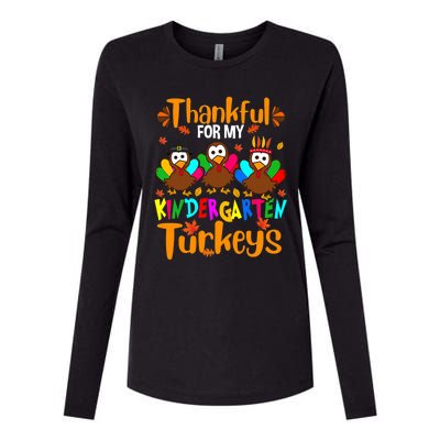 Funny Cute Thankful For My Kindergarten Turkeys Thanksgiving Teacher Womens Cotton Relaxed Long Sleeve T-Shirt