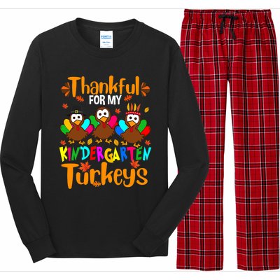 Funny Cute Thankful For My Kindergarten Turkeys Thanksgiving Teacher Long Sleeve Pajama Set