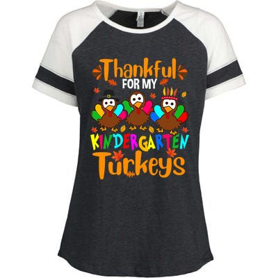 Funny Cute Thankful For My Kindergarten Turkeys Thanksgiving Teacher Enza Ladies Jersey Colorblock Tee