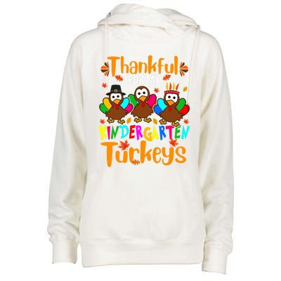 Funny Cute Thankful For My Kindergarten Turkeys Thanksgiving Teacher Womens Funnel Neck Pullover Hood