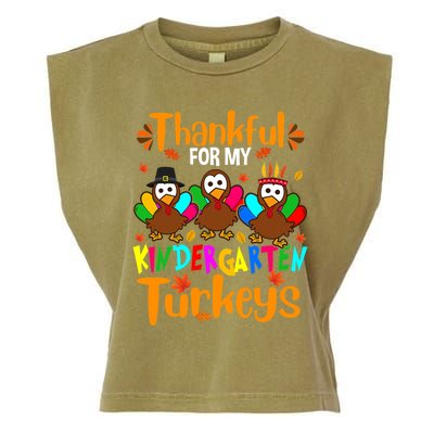 Funny Cute Thankful For My Kindergarten Turkeys Thanksgiving Teacher Garment-Dyed Women's Muscle Tee