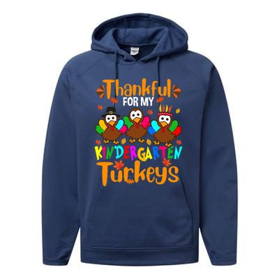 Funny Cute Thankful For My Kindergarten Turkeys Thanksgiving Teacher Performance Fleece Hoodie