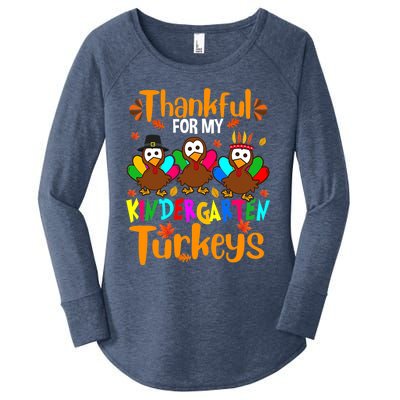 Funny Cute Thankful For My Kindergarten Turkeys Thanksgiving Teacher Women's Perfect Tri Tunic Long Sleeve Shirt