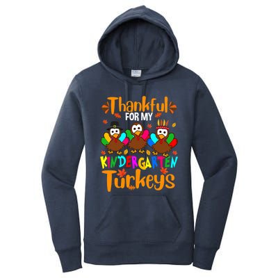 Funny Cute Thankful For My Kindergarten Turkeys Thanksgiving Teacher Women's Pullover Hoodie