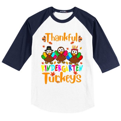 Funny Cute Thankful For My Kindergarten Turkeys Thanksgiving Teacher Baseball Sleeve Shirt