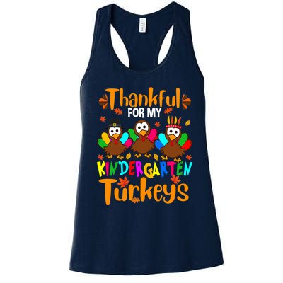 Funny Cute Thankful For My Kindergarten Turkeys Thanksgiving Teacher Women's Racerback Tank