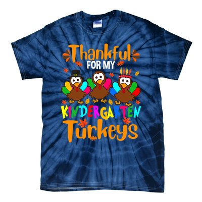 Funny Cute Thankful For My Kindergarten Turkeys Thanksgiving Teacher Tie-Dye T-Shirt