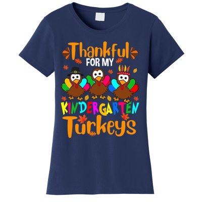 Funny Cute Thankful For My Kindergarten Turkeys Thanksgiving Teacher Women's T-Shirt