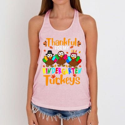 Funny Cute Thankful For My Kindergarten Turkeys Thanksgiving Teacher Women's Knotted Racerback Tank