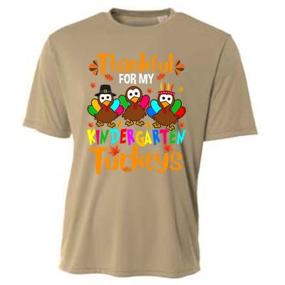 Funny Cute Thankful For My Kindergarten Turkeys Thanksgiving Teacher Cooling Performance Crew T-Shirt