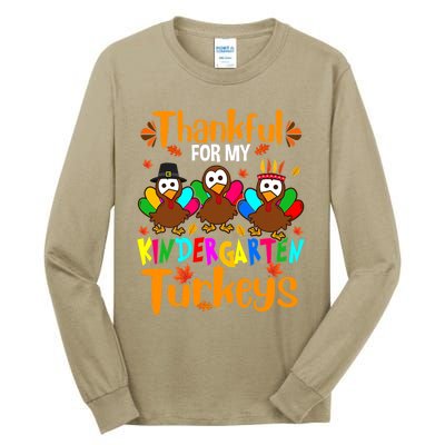 Funny Cute Thankful For My Kindergarten Turkeys Thanksgiving Teacher Tall Long Sleeve T-Shirt